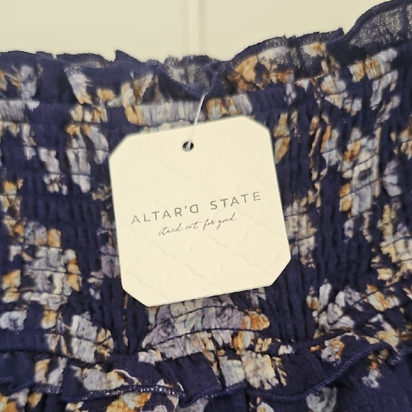 NWt Altar'd State Blue Skirt w/ Gold  Floral Design - Picture 6 of 7